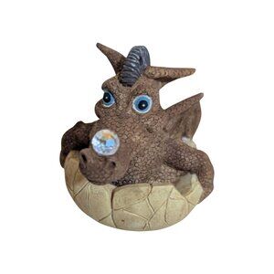 Baby Dragon Figurine 1994 Handmade Made In England Crystal Nose Brown   2.5"